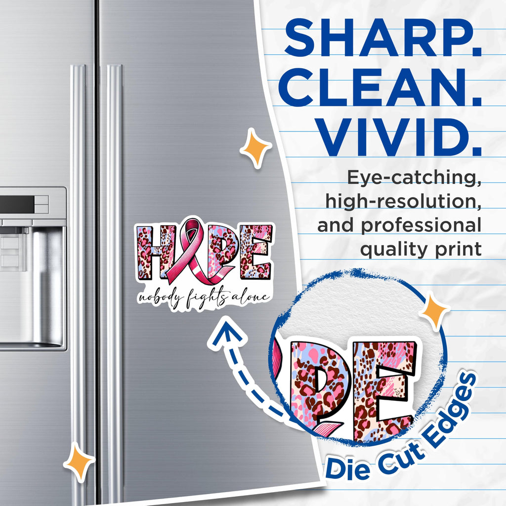 (2 Packs) Hope Nobody Fights Alone Magnets - Breast Cancer Awareness Magnets - 5 Inches On Longest Side - Premium Magnet - for Fridges, Toolboxes, Cars - Made in USA - MAG2435