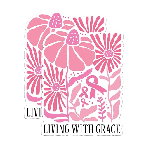 (2 Packs) Living with Grace Magnets - Breast Cancer Awarness Magnets - 5 Inches On Longest Side - Premium Magnet - for Fridges, Toolboxes, Cars - Made in USA - MAG2451