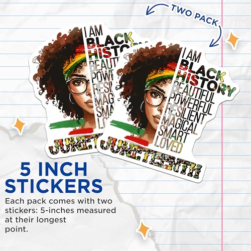 (2 Pack) Black History Stickers - Inspirational - Juneteenth - 5" On Longest Side - Sticks to Smooth Flat Surfaces - Made in USA - BMCS7862