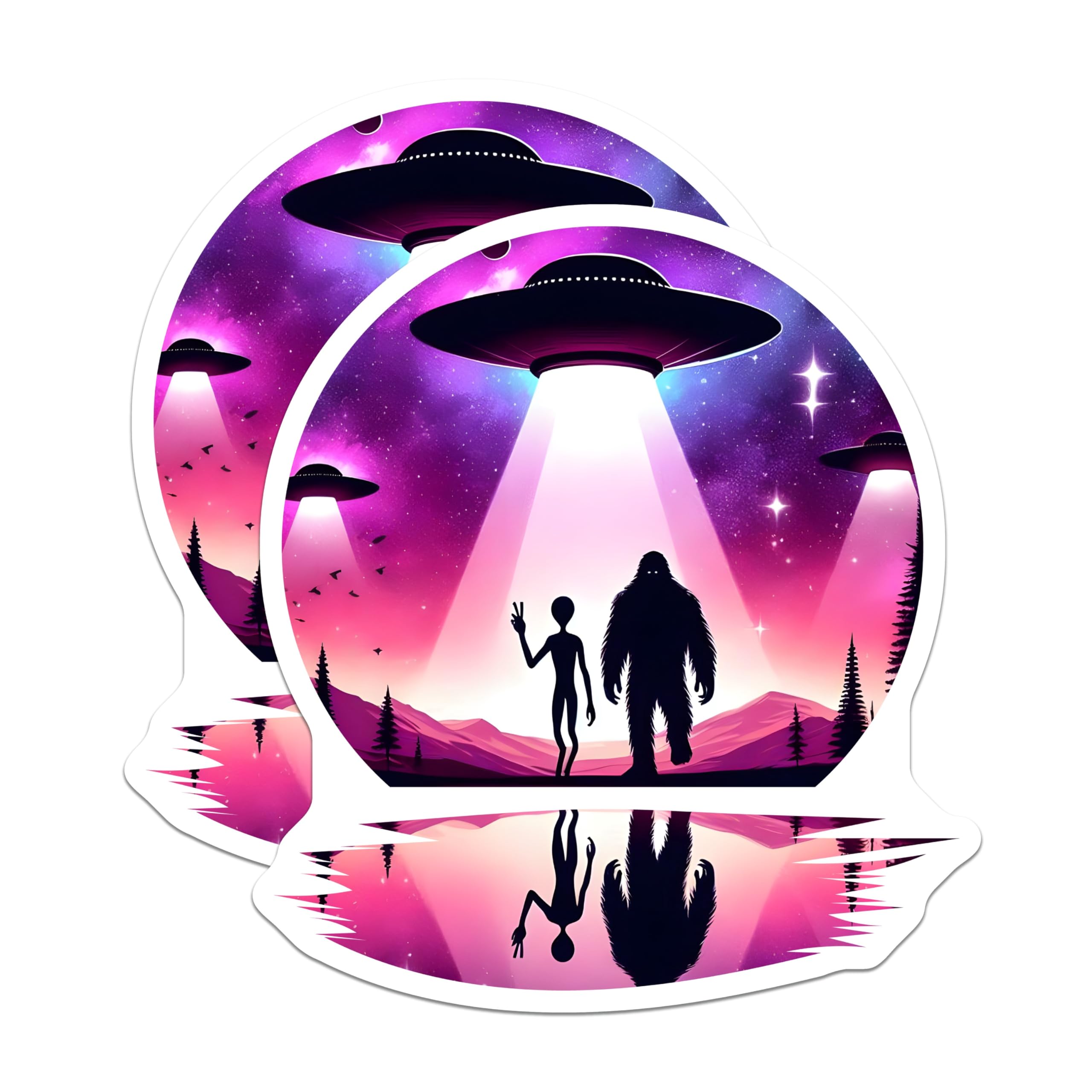 (2 Pack) Alien Bigfoot Magnets - UFO Extraterrestrial Space Abduction Art - Cryptid Cosmic Encounter Decor - 5 Inches On Longest Side - Thick Durable Magnet - Made in USA - MAG22954