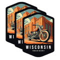 (3 Pack) Wisconsin Motorcycle Decals - Madison Bike Art - Vintage Motorbike Stickers - 3 Inches On Longest Side - Easy Peel & Apply - Made in USA - 3MCS0390