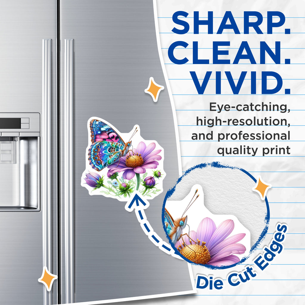 (2 Pack) Butterfly Magnets - Vibrant Floral Fridge Decor - Whimsical Nature Lover Accessory - 5 Inches On Longest Side - Thick Durable Magnet - Made in USA - MAG39061
