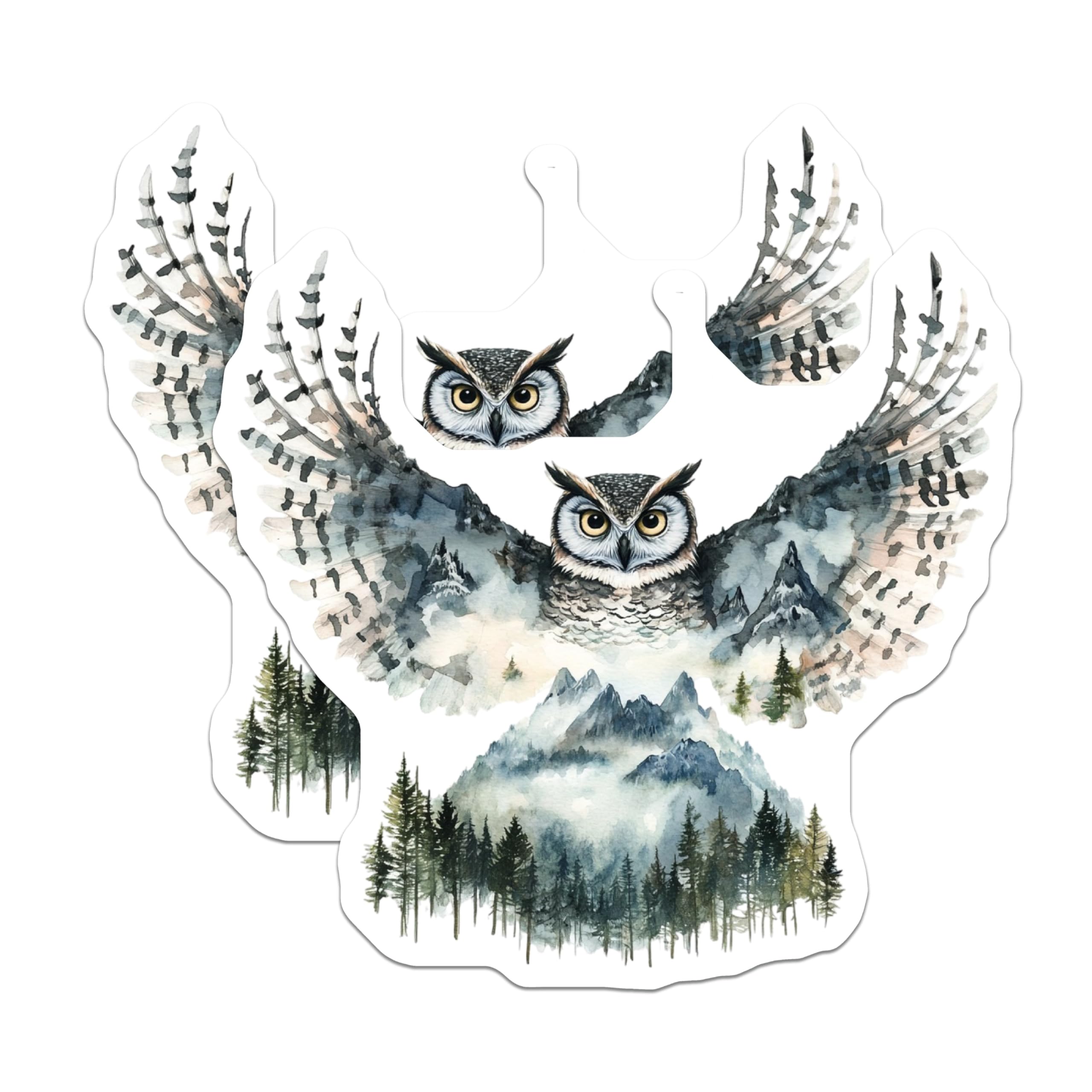 (2 Pack) Owl Magnets - Watercolor Owl Art - Forest Landscape Fridge Magnets - 5" On Longest Side - Premium Magnet - for Cars, Refrigerators, Toolboxes, Lockers - Made in USA - MAG14745