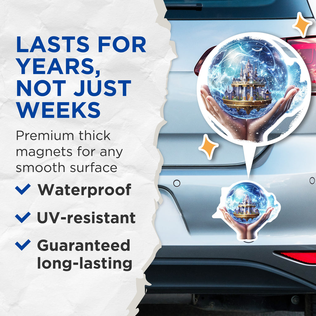 (2 Pack) Fantasy Castle Magnets - Magical Orb Decor - Mystical Home Adornments - 5 Inches On Longest Side - Thick Durable Magnet - Made in USA - MAG36606