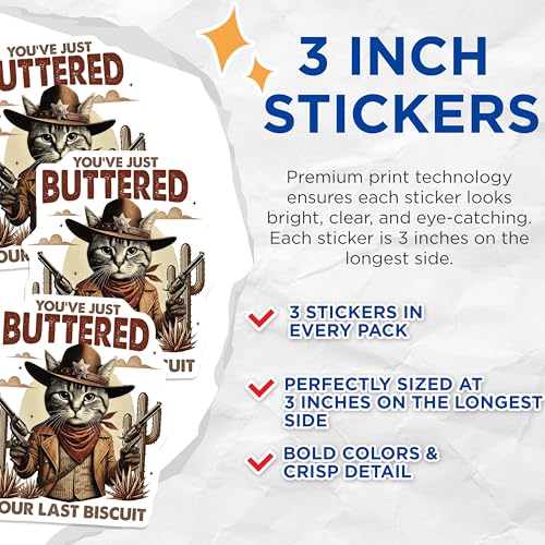 (3 Pack) Cat Cowboy Decals - Funny Cat Saying - Western Decals - 3 Inches On Longest Side - Easy Peel & Apply - Made in USA - 3MCS2403