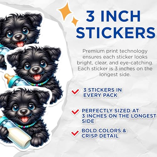 (3 Pack) Puppy Dog Decals - Cute Pet Stickers - Laptop Car Decals - 3 Inches On Longest Side - Easy Peel & Apply - Made in USA - 3MCS8357
