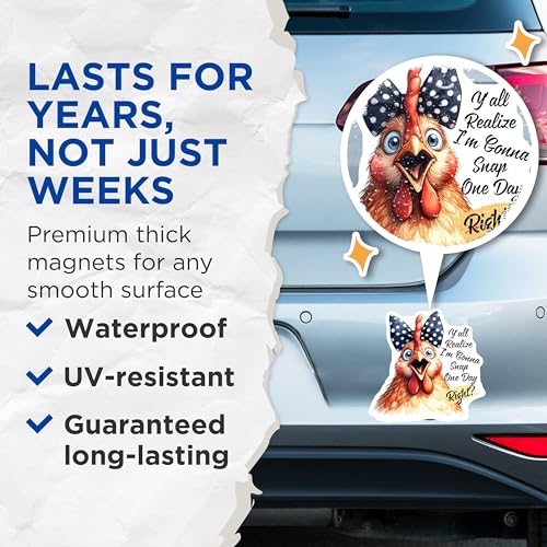 (2 Pack) Funny Chicken Magnets - Humorous Animal Magnets - Quirky Kitchen - 5" On Longest Side - for Cars, Fridges, Toolboxes - Made in USA - MAG4511