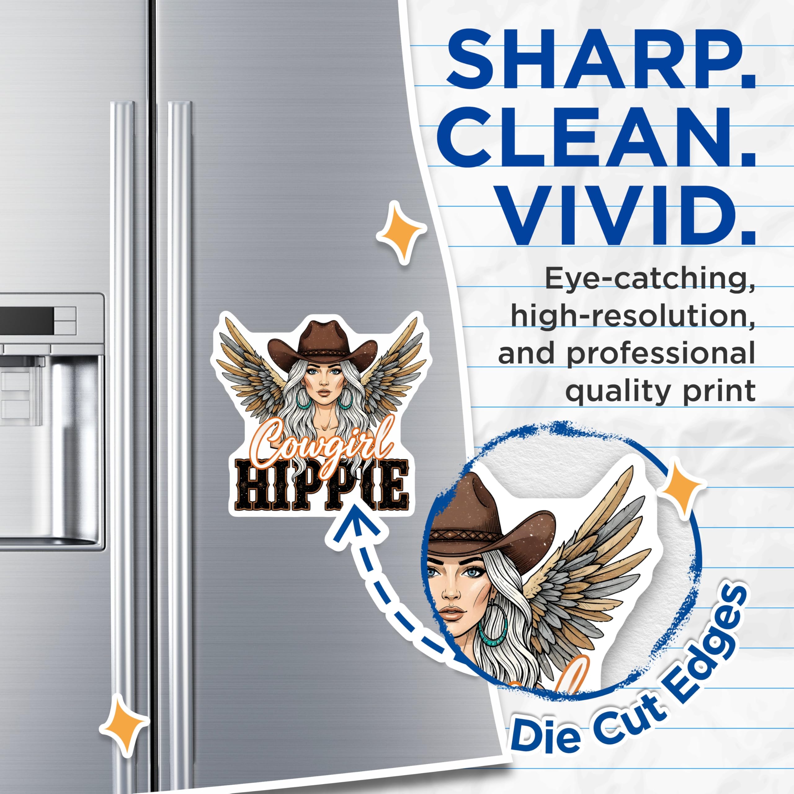 (2 Pack) Cowgirl Hippie Magnets - Western Boho Decor - Free Spirit Truck Accessories for Her - 5 Inches On Longest Side - Thick Durable Magnet - Made in USA - MAG28057