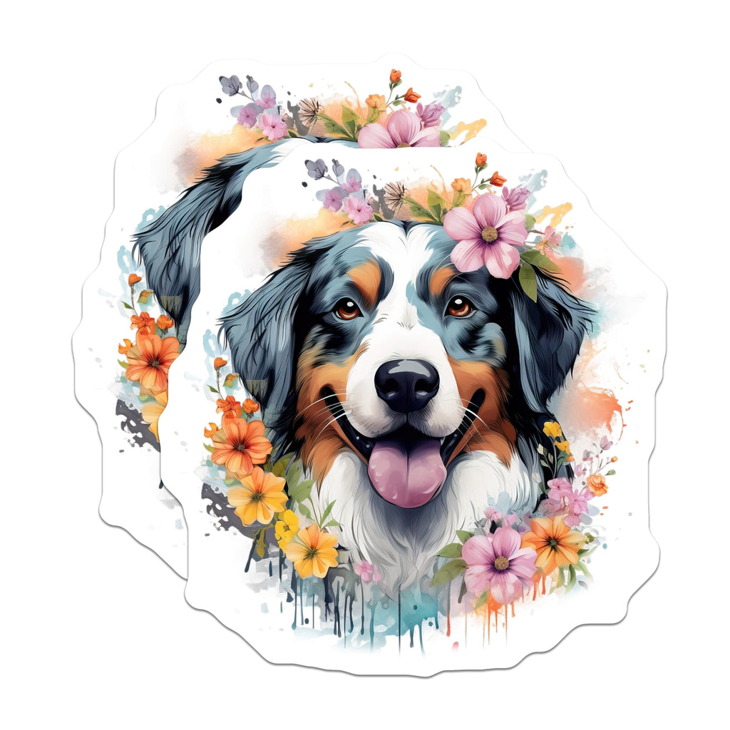 (2 Pack) Bernese Mountain Dog Magnets - Floral Aussie Shepherd Decor - Happy Pet Lover Magnets - 5 Inches On Longest Side - Thick Durable Magnet - Made in USA - MAG27863