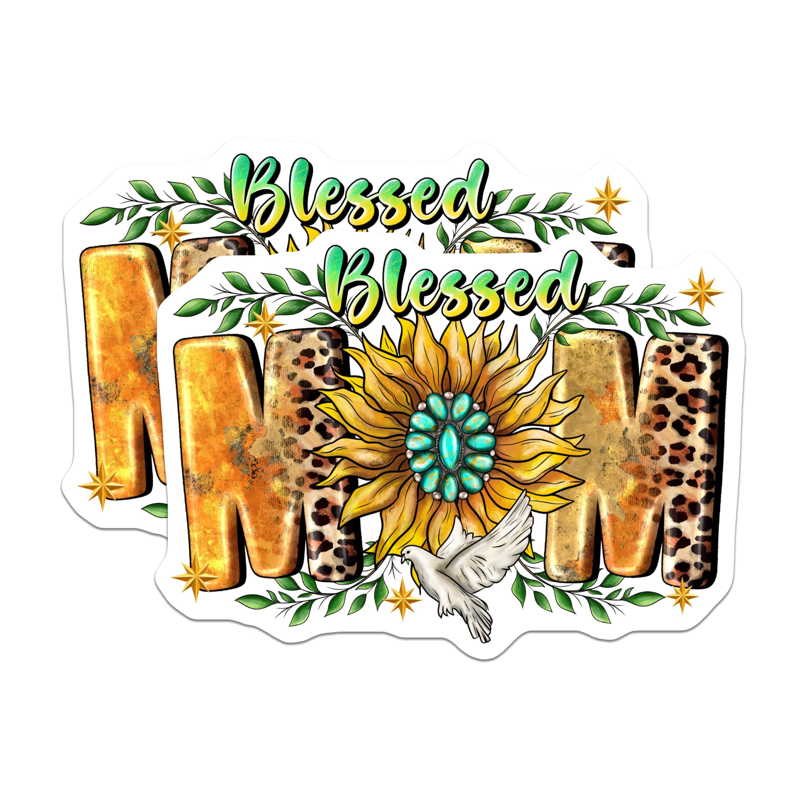(2 Pack) Blessed Mom Magnets - Sunflower Leopard Print Western Decor - Christian Mother's Day Birthday Mom - 5 Inches On Longest Side - Thick Durable Magnet - Made in USA - MAG28601