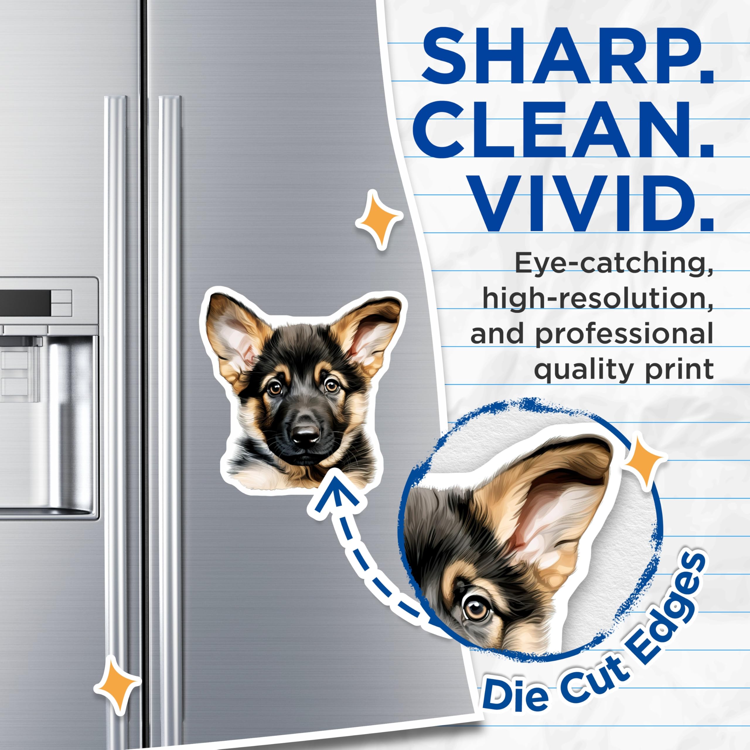 (2 Pack) German Shepherd Puppy Magnets - Dog Lover Refrigerator Decor - Canine Pet Owner Home Accents - 5 Inches On Longest Side - Thick Durable Magnet - Made in USA - MAG30849