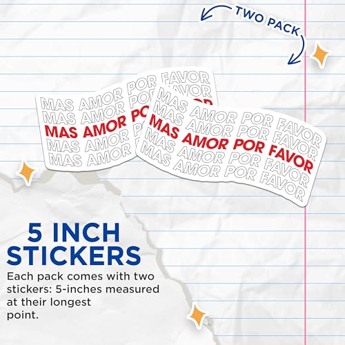 (2 Pack) Mas Amor Por Favor Stickers - Love Stickers - Spanish Stickers - Inspirational Stickers - 5" On Longest Side - Sticks to Smooth Flat Surfaces - Made in USA - BMCS5764