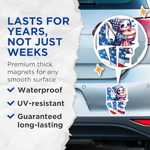 (2 Pack) Love Patriotic Magnets - Grim Reaper Heart - American Pride - 5" On Longest Side - for Cars, Fridges, Toolboxes - Made in USA - MAG7916