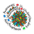 (2 Pack) Autism Awareness Stickers - Sunflower Puzzle Piece Stickers - Acceptance Understanding Stickers - 5" On Longest Side - Sticks to Any Smooth Flat Surface - Made in USA - BMCS2845