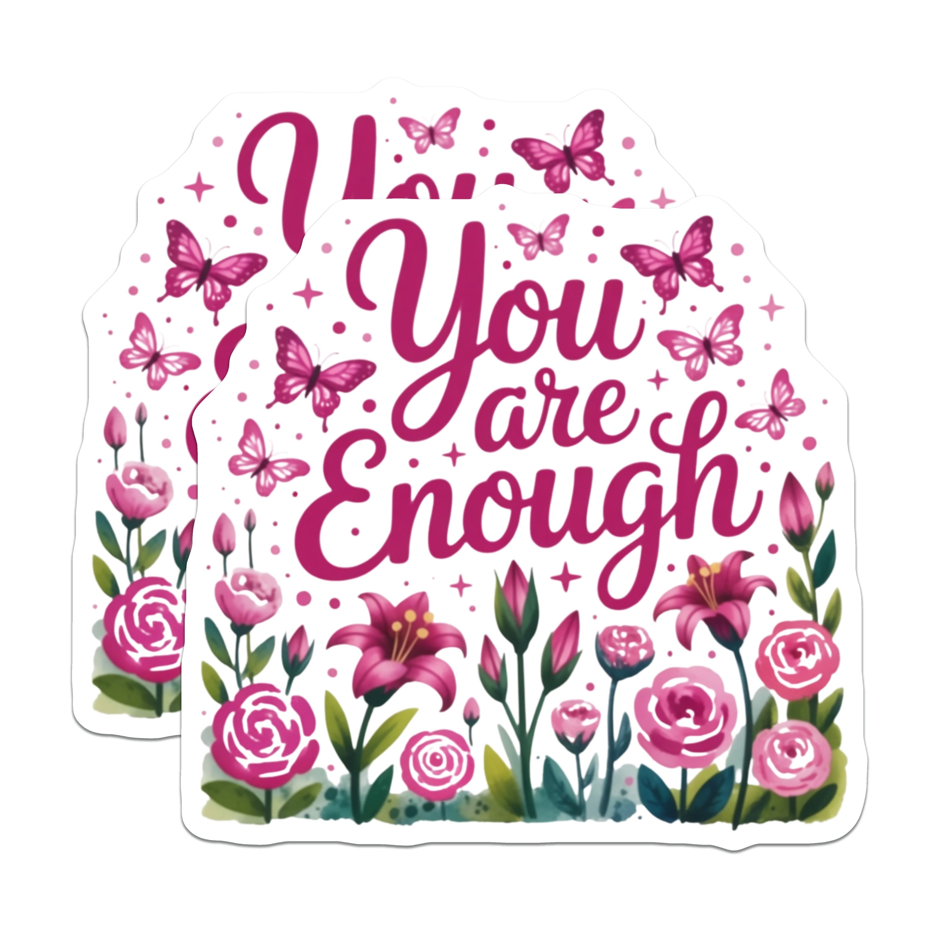 (2 Pack) You are Enough Magnets - Positive Affirmation Decor - Self Love Floral Butterfly Reminder - 5 Inches On Longest Side - Thick Durable Magnet - Made in USA - MAG38013