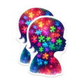 (2 Pack) Colorful Puzzle Piece Stickers - Autism Awareness - Silhouette Design - 5" On Longest Side - Sticks to Smooth Flat Surfaces - Made in USA - BMCS7905