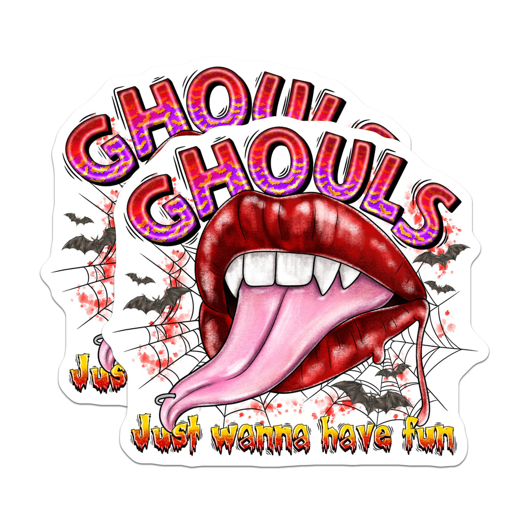 (2 Pack) Ghouls Just Wanna Have Fun Magnets - Edgy Vampire Lips Fangs - Spooky Bat Spiderweb Halloween Refrigerator Decor - 5 Inches On Longest Side - Thick Durable Magnet - Made in USA - MAG24689
