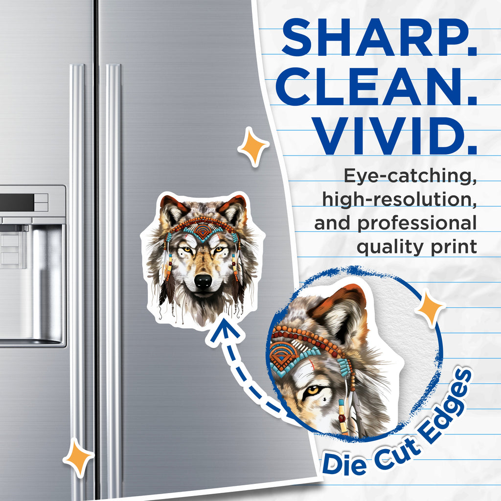 (2 Pack) Wolf Head Magnets - Tribal Wolf Decor - Spirit Animal Art - Boho Style Refrigerator Magnets - 5 Inches On Longest Side - Thick Durable Magnet - Made in USA - MAG39529