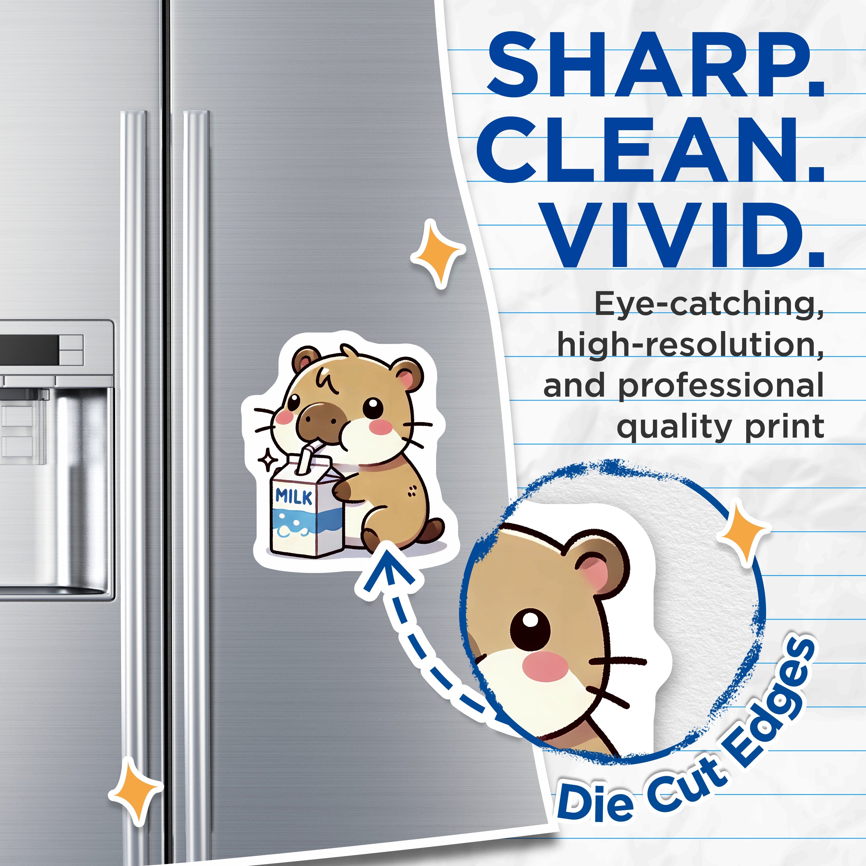 (2 Pack) Kawaii Hamster Milk Magnets - Cute Animal Fridge Decor - Aesthetic Chibi Student Accessories - 5 Inches On Longest Side - Thick Durable Magnet - Made in USA - MAG38301