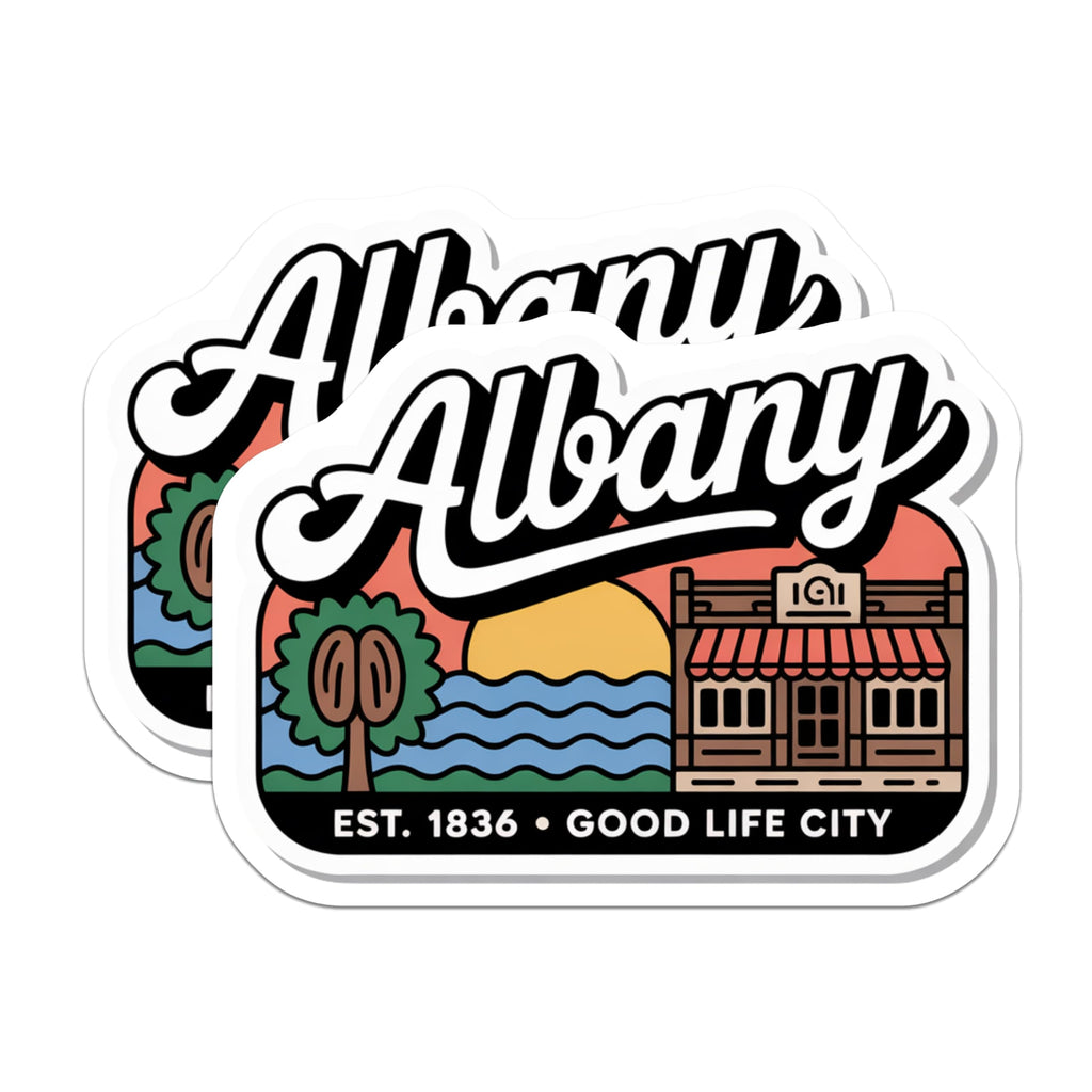 (2 Pack) Albany Stickers - Good Life City - Albany Oregon USA - 5" On Longest Side - Sticks to Smooth Flat Surfaces - Made in USA - BMCS17546