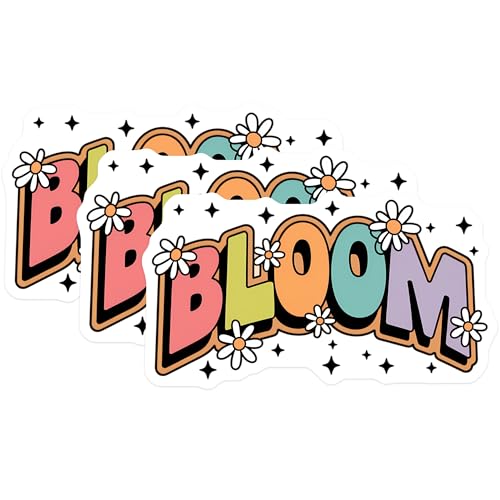 (3 Pack) Bloom Decals - Floral Decals - Groovy Sticker - 3 Inches On Longest Side - Easy Peel & Apply - Made in USA - 3MCS8392