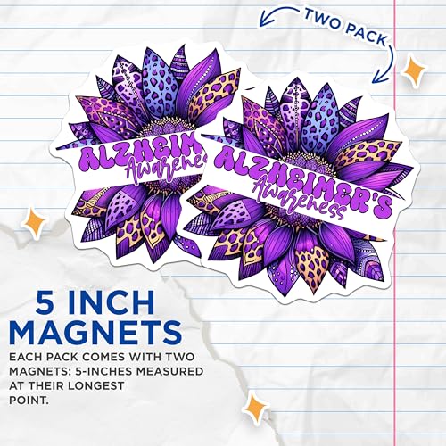 (2 Pack) Purple Sunflower Design Magnet - 5" On Longest Side - Sticks to Smooth Flat Surfaces - Made in USA - MAG9781
