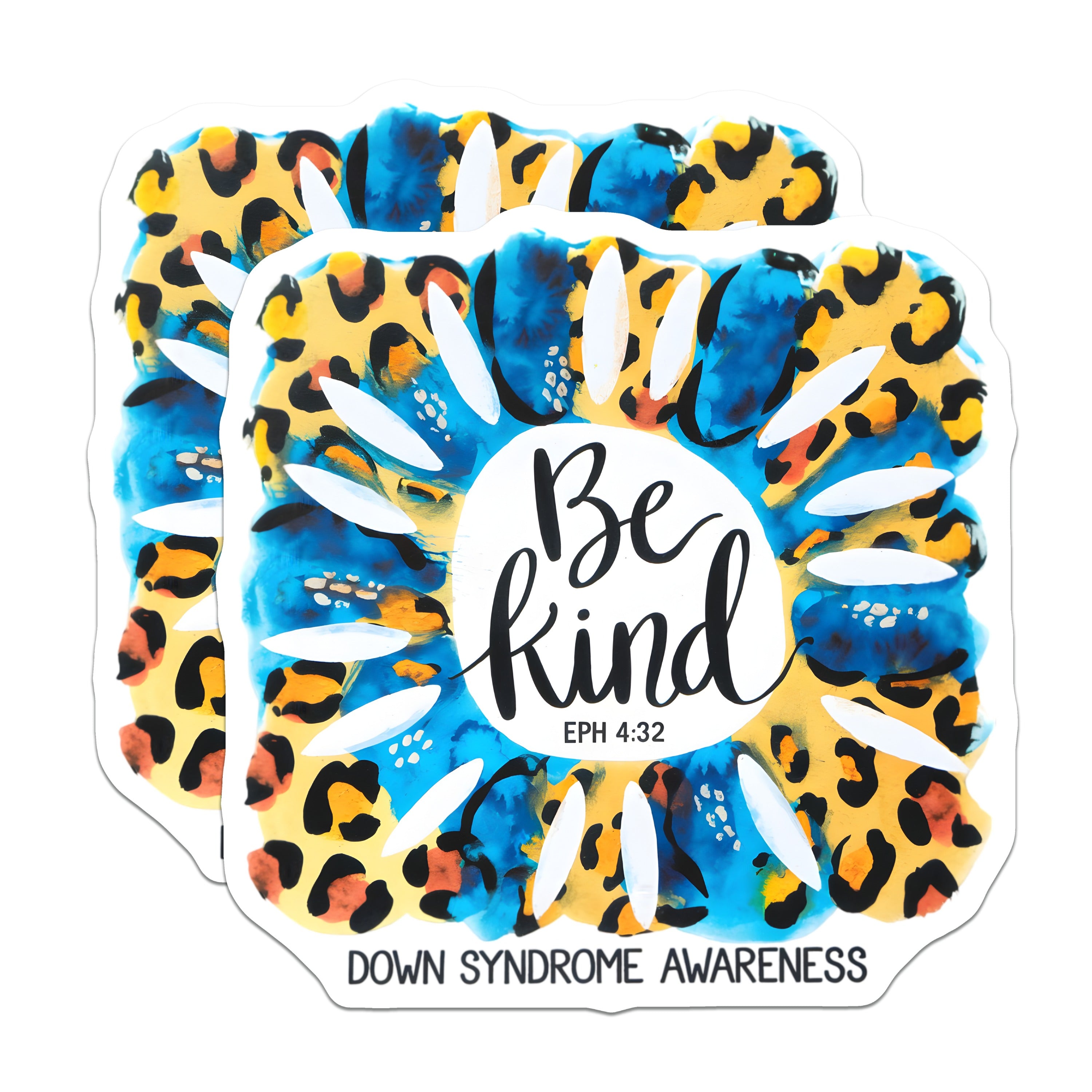 (2 Pack) Down Syndrome Awareness Magnets - Be Kind Eph 4:32 Christian Faith - Leopard Print Refrigerator Decor - 5 Inches On Longest Side - Thick Durable Magnet - Made in USA - MAG36563