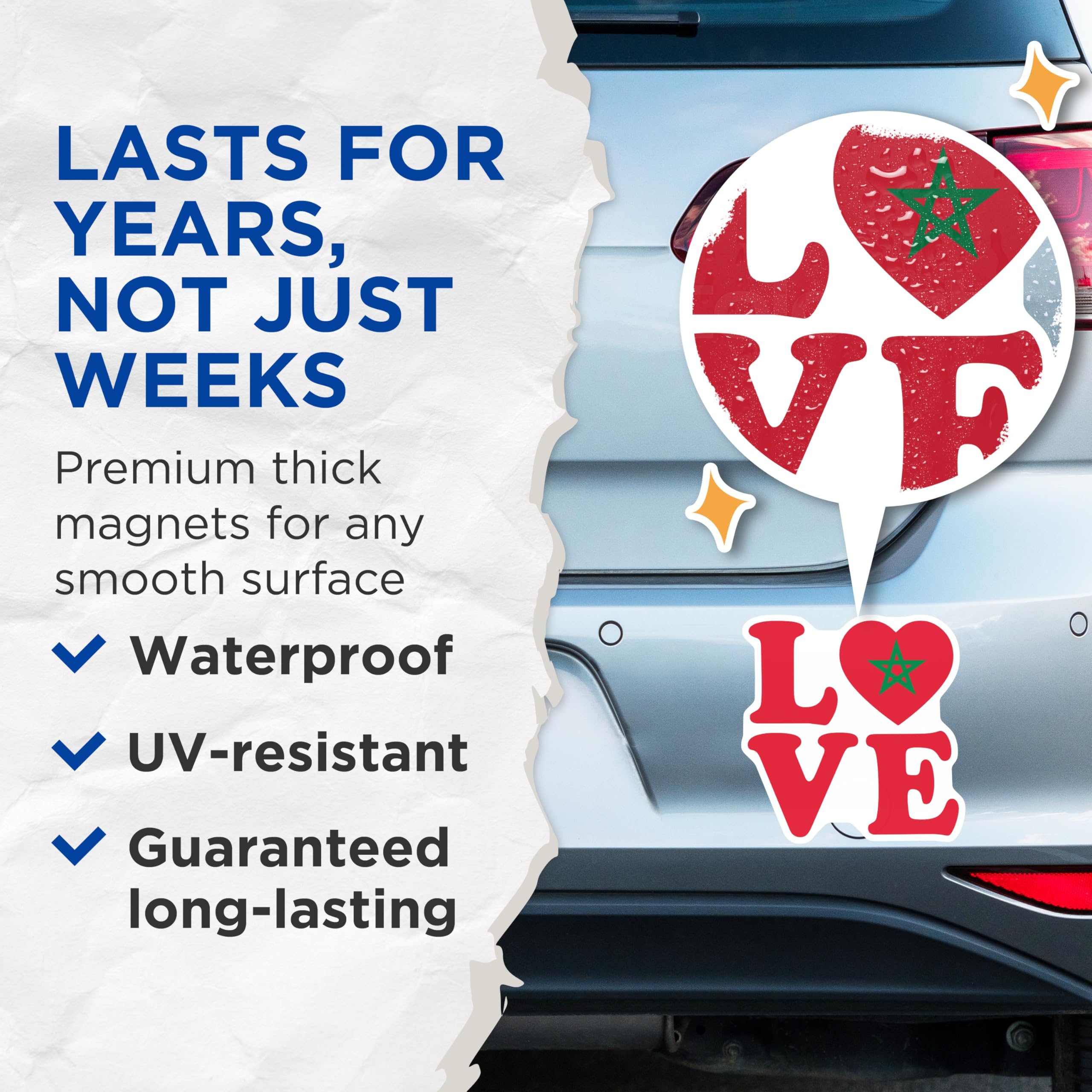 (2 Pack) Morocco Love Magnets - Moroccan Pride - Flag Heart Magnets - 5" On Longest Side - Premium Magnet - for Cars, Refrigerators, Toolboxes, Lockers - Made in USA - MAG18636