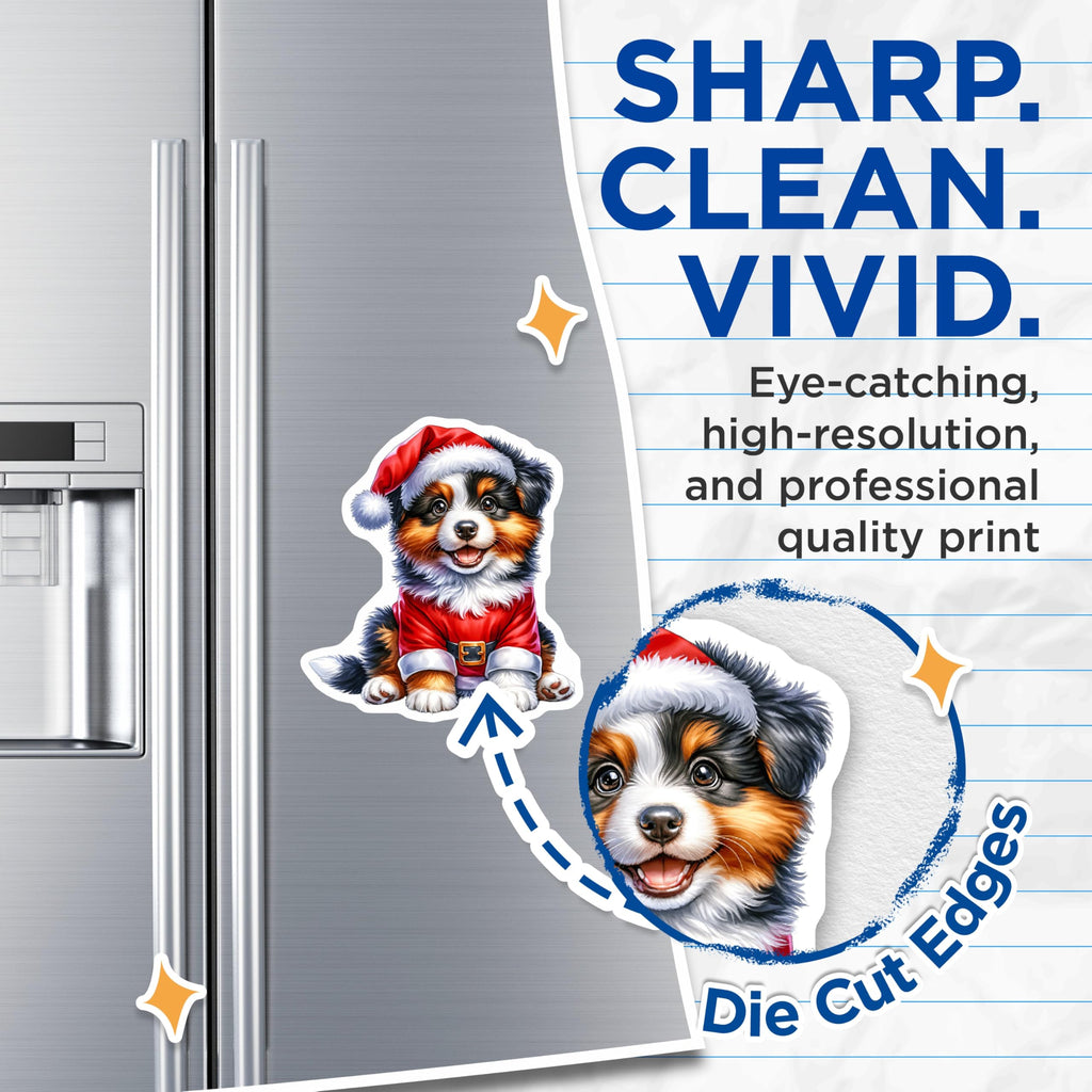 (2 Pack) Christmas Puppy Magnets - Santa Dog Decor - Holiday Pet Lover Refrigerator Magnets - 5 Inches On Longest Side - Thick Durable Magnet - Made in USA - MAG28260