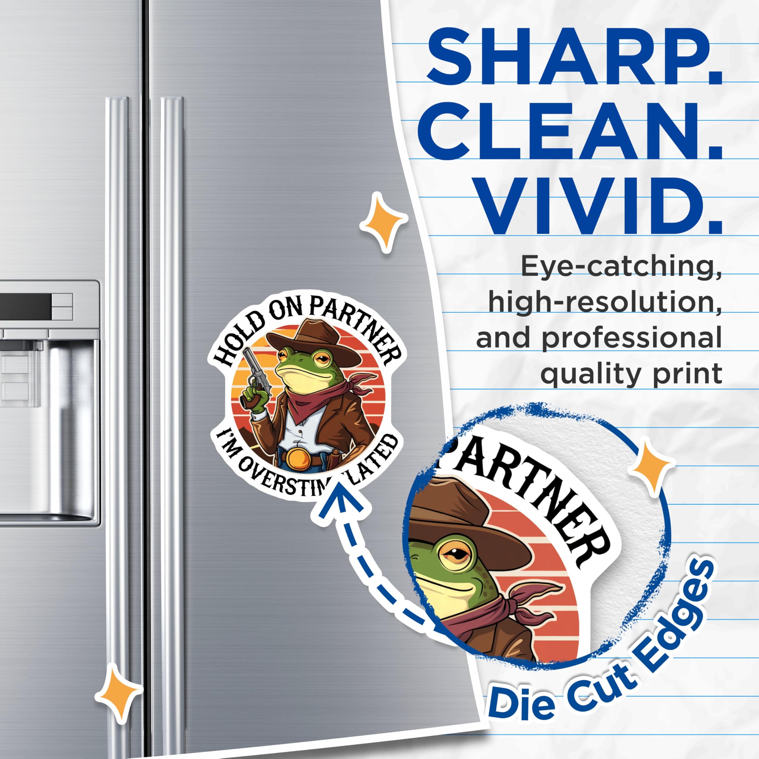 (2 Pack) Overstimulated Cowboy Frog Magnets - Western Humor Refrigerator Decor - Funny Anxiety Neurodivergent Statement - 5 Inches On Longest Side - Thick Durable Magnet - Made in USA - MAG22768