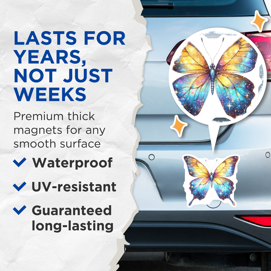 (2 Pack) Galaxy Butterfly Magnets - Celestial Fridge Decor - Whimsical Space Accent - 5 Inches On Longest Side - Thick Durable Magnet - Made in USA - MAG39568