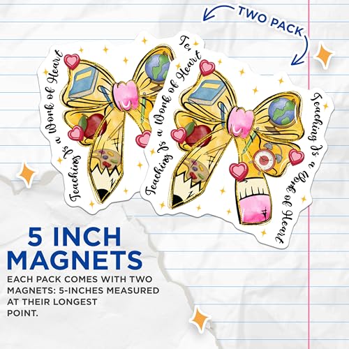 (2 Pack) Teaching is a Work of Heart Magnets - Teacher Appreciation Magnets - Classroom Decor Magnets - 5" On Longest Side - for Cars, Refrigerators, Toolboxes, Lockers - Made in USA MAG3583