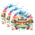 (3 Pack) Pennsylvania Decals - Watercolor State - Travel Souvenir- 3 Inches On Longest Side - Easy Peel & Apply - Made in USA - 3MCS5503