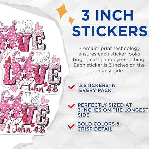 (3 Pack) God is Love Decals - 1 John 4 8 - Religious Scripture Vinyl Decals - 3 Inches On Longest Side - Easy Peel & Apply - Made in USA - 3MCS7577