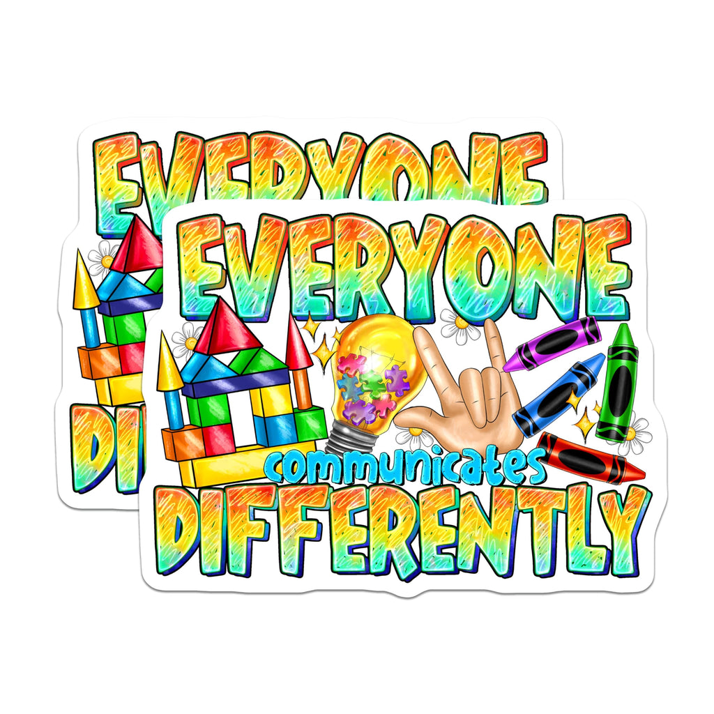 (2 Pack) Neurodiversity Awareness Magnets - Everyone Communicates Differently - Special Education Teacher Appreciation - 5 Inches On Longest Side - Thick Durable Magnet - Made in USA - MAG25082