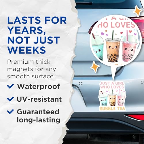(2 Pack) Just a Girl Who Loves Bubble Tea Magnets - 5" On Longest Side - for Cars, Fridges, Toolboxes - Made in USA - MAG7757