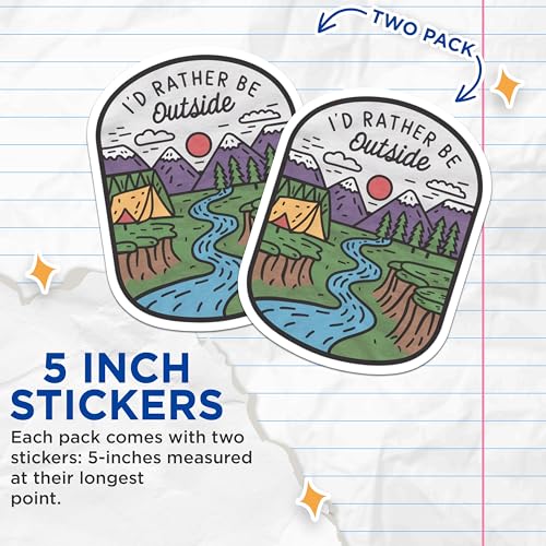 (2 Pack) Outdoor Adventure Stickers - Nature Lover Stickers - Camping Hiking Travel Stickers - 5" On Longest Side - Sticks to Smooth Flat Surfaces - Made in USA - BMCS4054