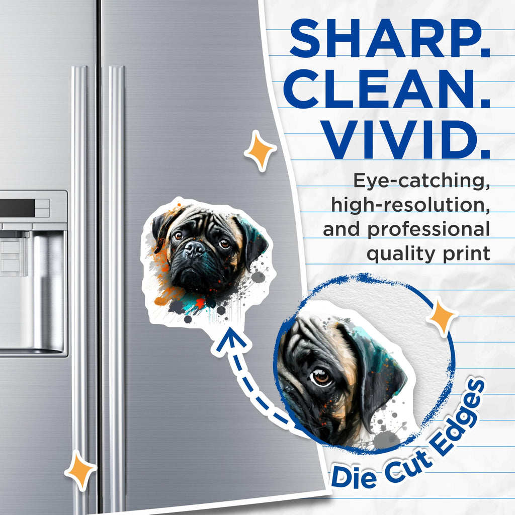 (2 Pack) Pug Art Magnets - Abstract Watercolor Dog Lover - Modern Pet Fridge Decor - 5 Inches On Longest Side - Thick Durable Magnet - Made in USA - MAG30096