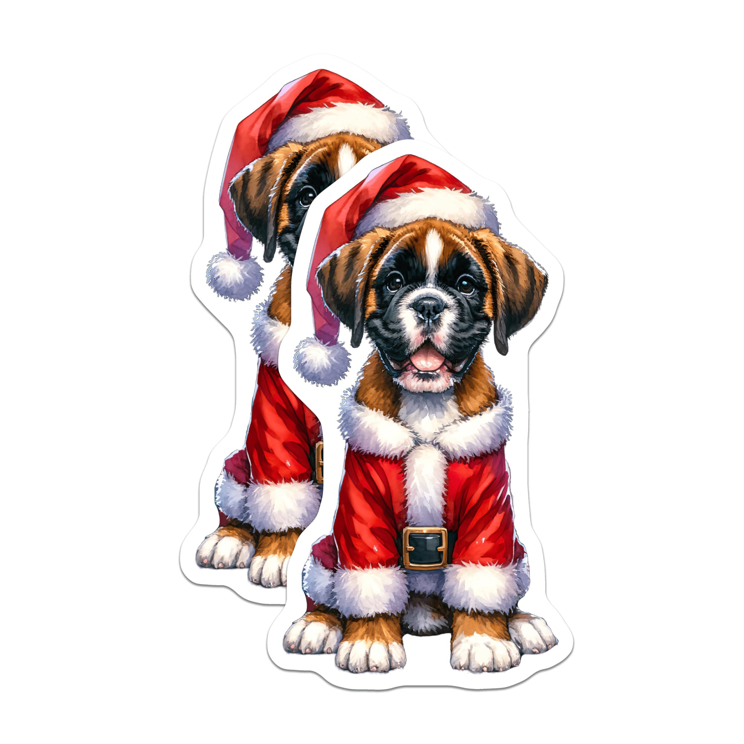 (2 Pack) Boxer Puppy Santa Magnets - Christmas Dog Decor - Holiday Refrigerator Accent - 5 Inches On Longest Side - Thick Durable Magnet - Made in USA - MAG25933