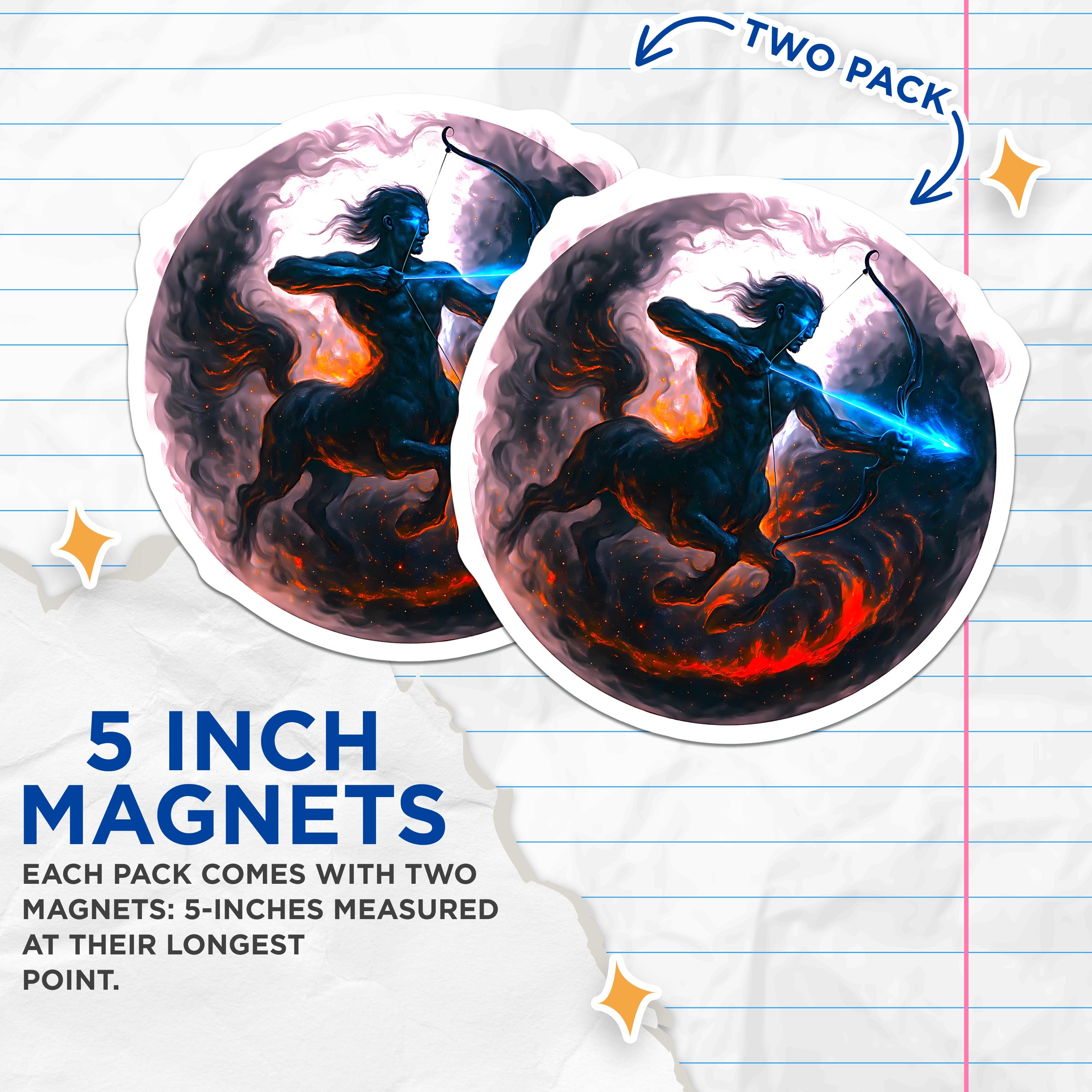 (2 Pack) Sagittarius Magnets - Zodiac Centaur Archer - Astrology Horoscope Decor - 5 Inches On Longest Side - Thick Durable Magnet - Made in USA - MAG38433