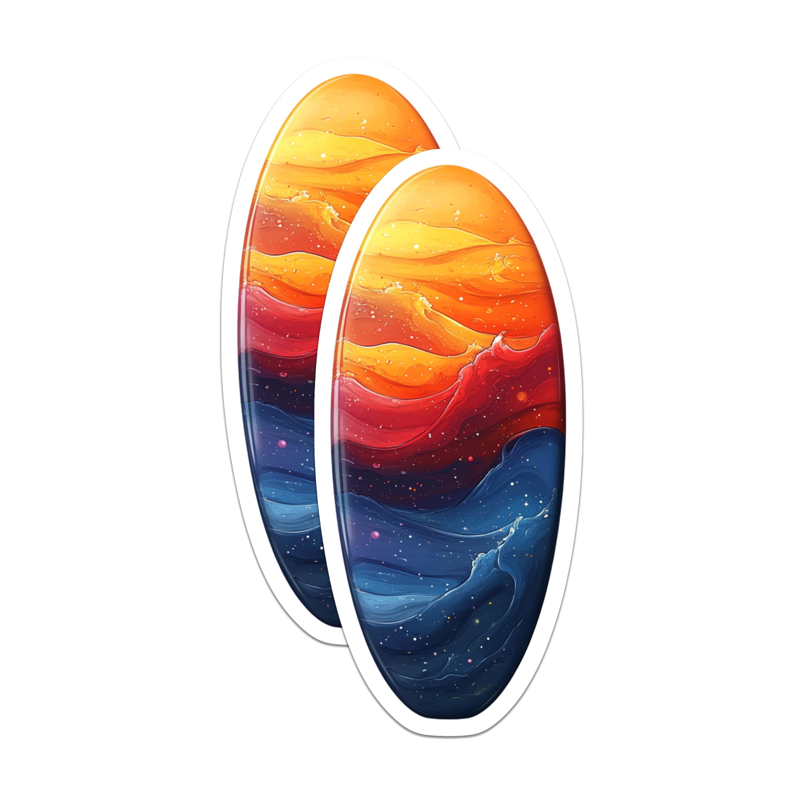 (2 Pack) Abstract Fluid Art Magnets - Cosmic Ocean Waves Decor - Vibrant Sunset Fridge Magnets - 5 Inches On Longest Side - Thick Durable Magnet - Made in USA - MAG29682