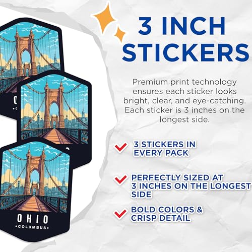 (3 Pack) Ohio Columbus Decals - State Pride - City Travel Souvenir - 3 Inches On Longest Side - Easy Peel & Apply - Made in USA - 3MCS0376