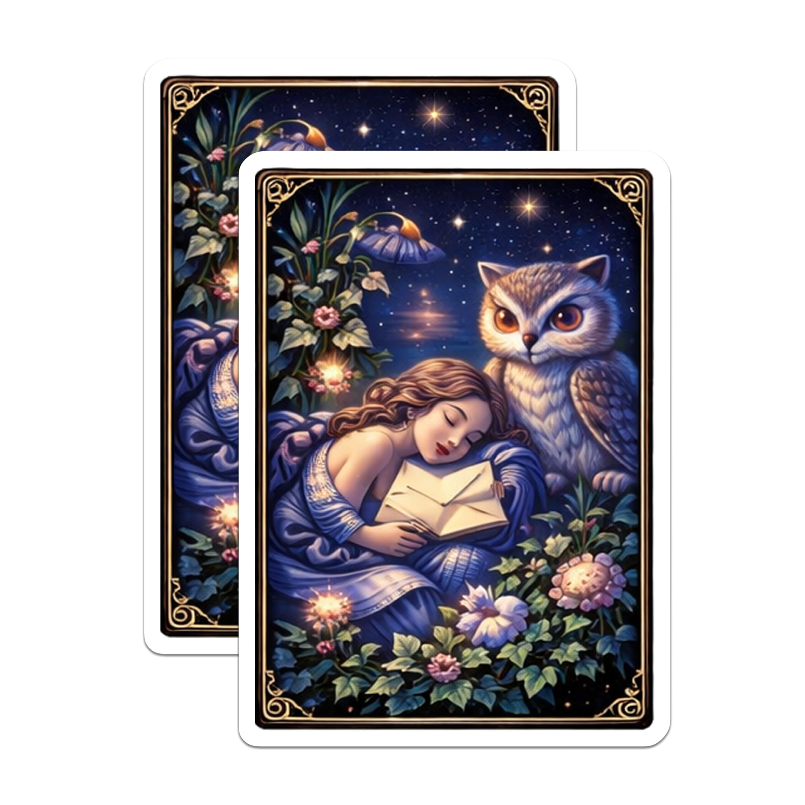 (2 Pack) Sleeping Woman Magnets - Owl Companion Illustration - Dreamy Night Decoration - 5" On Longest Side - Premium Magnet - for Cars, Refrigerators, Toolboxes, Lockers - Made in USA - MAG15678