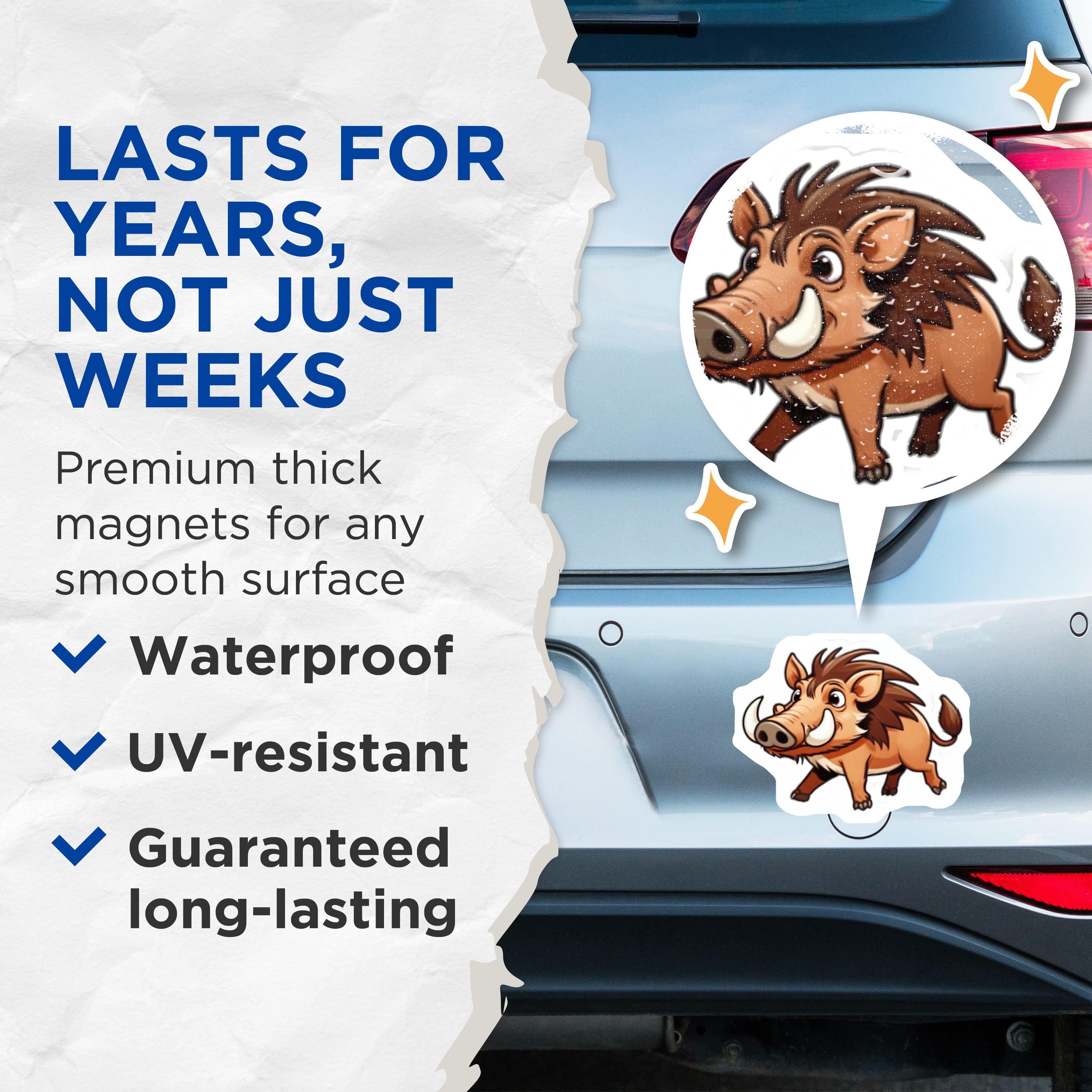 (2 Pack) Cute Cartoon Warthog Magnets - Safari Animal Decor - Wild Pig Refrigerator Art - Playful Wildlife Kitchen Locker Accent - 5" - Thick Durable Magnet - Made in USA - MAG39878