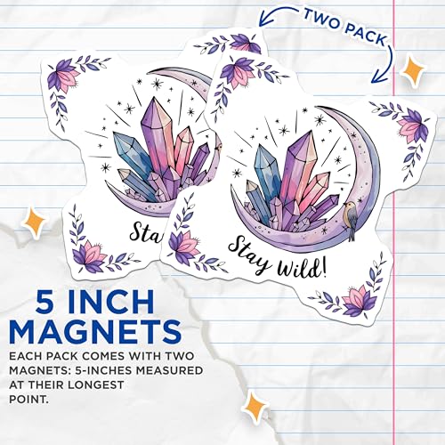 (2 Pack) Stay Wild Magnets - Crystal Moon Art - Nature Inspired Fridge Decor - Boho Vibes Kitchen Magnets - 5" On Longest Side - for Cars, Fridges, Toolboxes - Made in USA - MAG6568