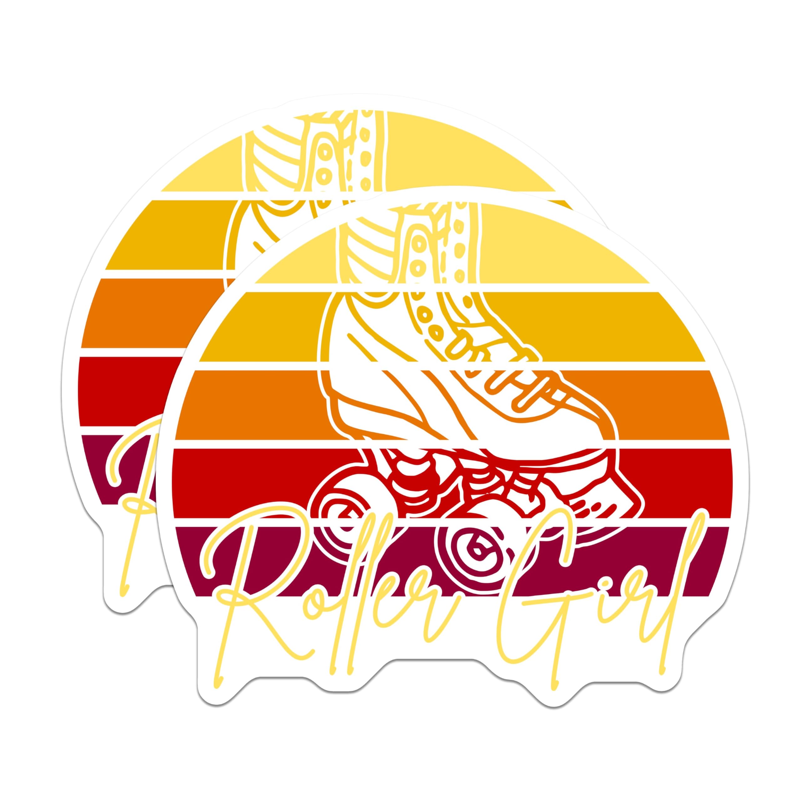 (2 Pack) Roller Skate Stickers - Retro Roller Girl - Outdoor Skating Decal - 5" On Longest Side - Sticks to Smooth Flat Surfaces - Made in USA - BMCS5548