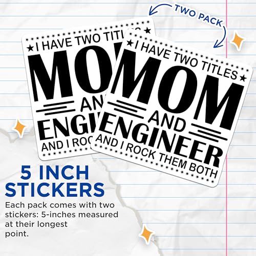 (2 Pack) Mom and Engineer Stickers - Funny Mom Quote - Mother's Day Stickers - 5" On Longest Side - Sticks to Smooth Flat Surfaces - Made in USA - BMCS5582