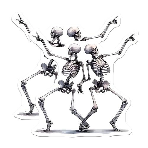(2 Pack) Dancing Skeletons Stickers - Funny Skeleton Dance - Halloween Party Decor Stickers - 5" On Longest Side - Sticks to Smooth Flat Surfaces - Made in USA - BMCS6990