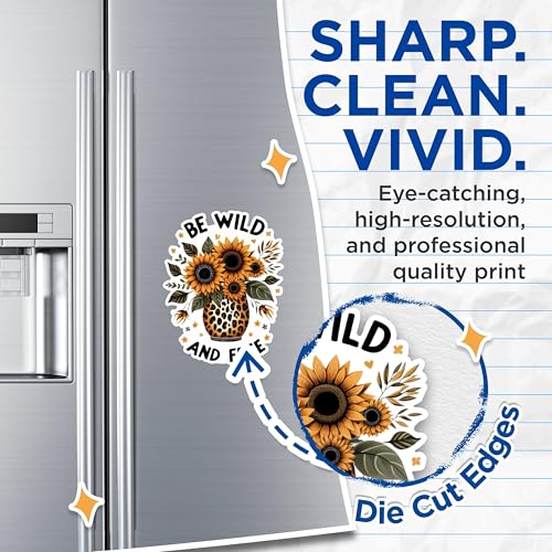 (2 Pack) Be Wild and Free Magnets - Sunflower Vase Magnets - Uplifting Home Office Decor Magnets- 5" On Longest Side - for Fridges, Toolboxes, Cars - Made in USA - MAG2909