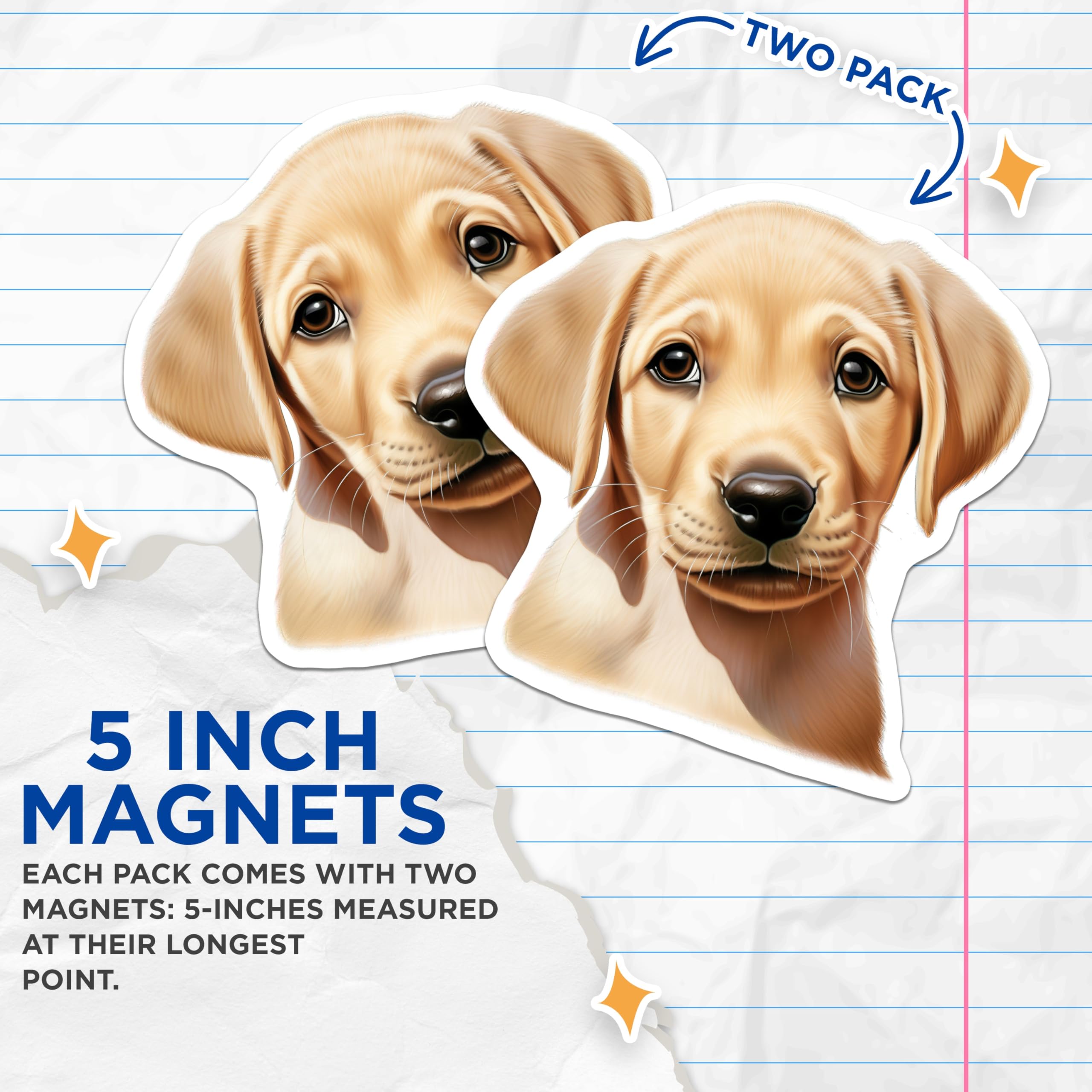 (2 Pack) Cute Golden Retriever Puppy Magnets - Dog Lover Home Decor - Animal Lover Pet Owner Fridge Accessory - 5 Inches On Longest Side - Thick Durable Magnet - Made in USA - MAG30757